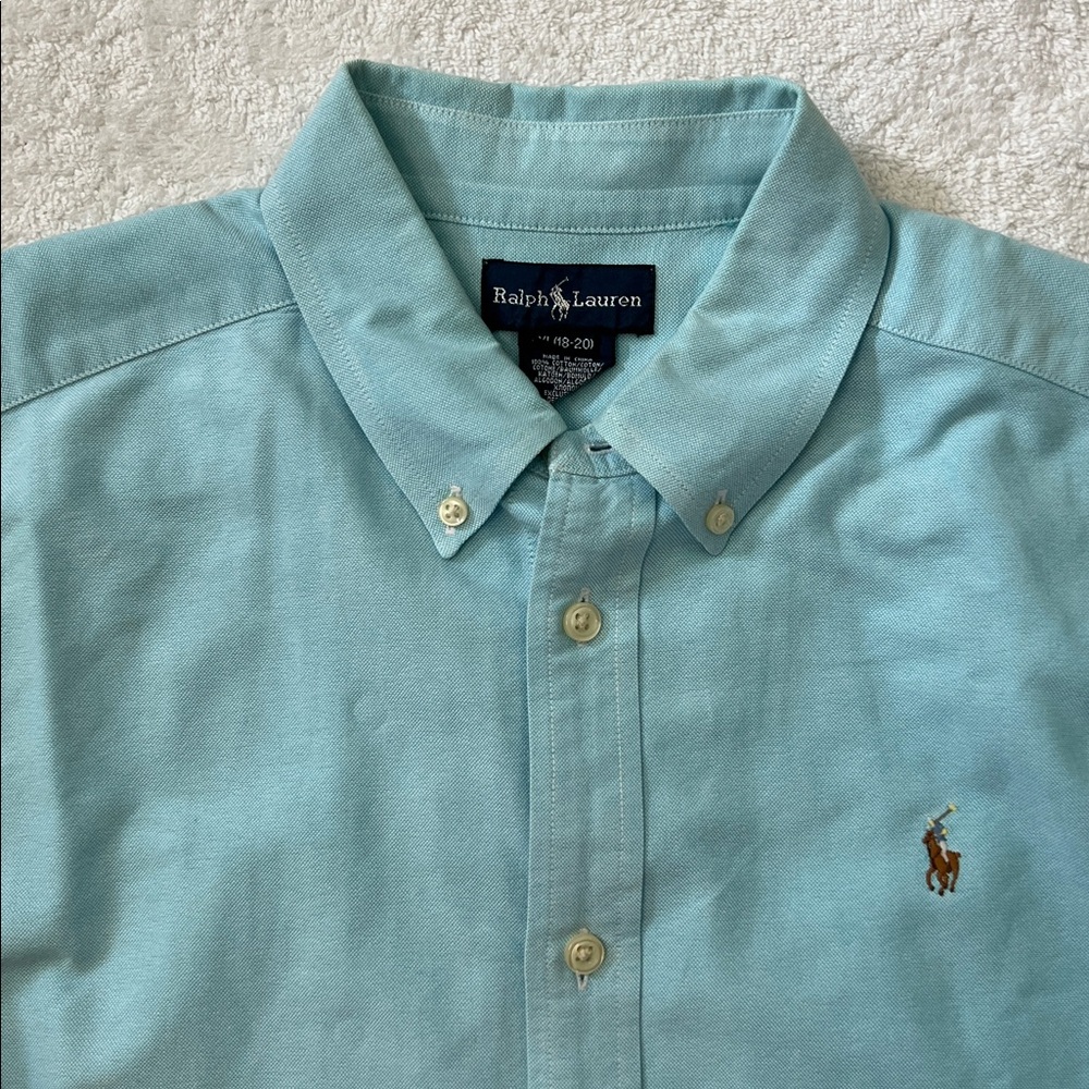 Ralph Lauren Boy’s Aqua Button Down Shirt, Size XL (18-20) - Picture 6 of 8